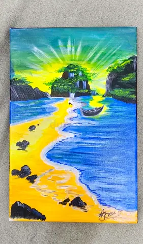 Handmade Acrylic Island Beach Landscape Painting on Canvas and also Tropical Island Sunrise Painting