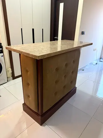 Solid Wood Kitchen Island with Marble Top - Compact Breakfast Counter