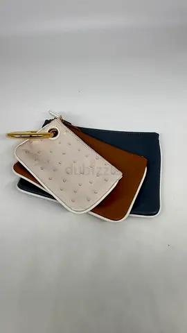Set of 3 Small Leather Pouches with Keyring