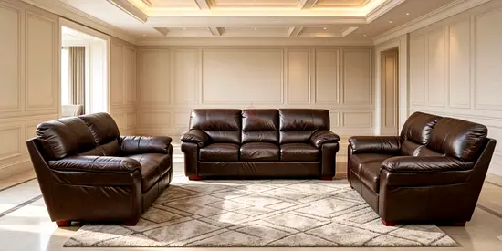 Dark Brown Leather 3-Piece Sofa Set — Comfortable Classic