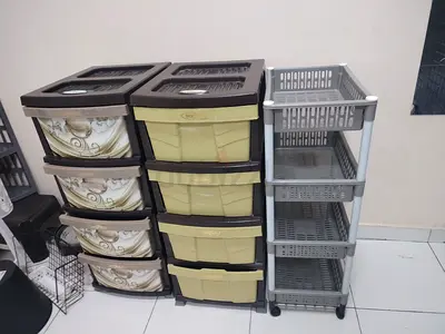 Set of Plastic Drawer Cabinets and Rolling Storage Trolley - Good Condition