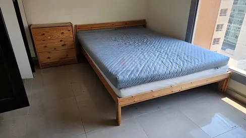 IKEA Pine Bed Frame with Mattress and Matching Chest of Drawers