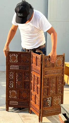 Carved Wooden Folding Screen / Room Divider - Handcrafted Vintage Style