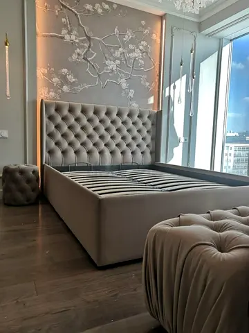 King size tufted upholstered bed frame with headboard and storage base