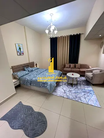 استوديو فاخر بمطبخ منفصل مع بلكونه مفتوحه مفروش بالكامل✨عجمان ابراج الياسمين. للإيجار الشهري.الإيجار يشمل الفواتير والإنترنت وموقف