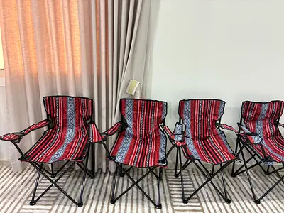 Set of 4 Folding Camping Chairs with Armrests — Red Pattern