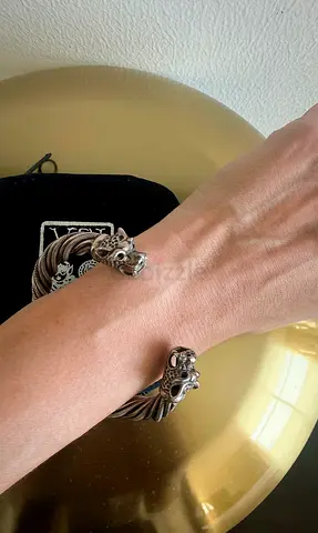 Lion head silver cable cuff 925