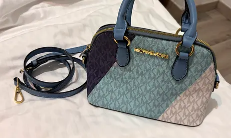 Small Michael Kors Signature Dome Satchel in Blue with Strap