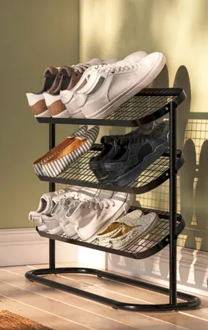 3-Tier Metal Shoe Rack Organizer — Black