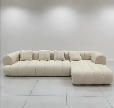 Large Cream Curved Sectional Sofa with Chaise - Modern Plush Design