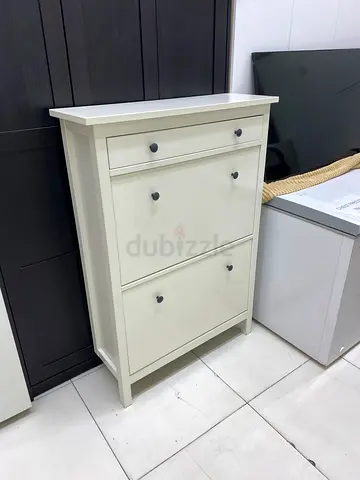Shoe cabinet with 2 compartments, white, 89x30x127 cm