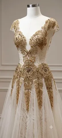 Elegant Gold Embellished Wedding Gown