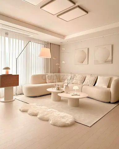 Light Beige Modern Living Room Sofa Set with Coffee Tables (3-Piece Look)