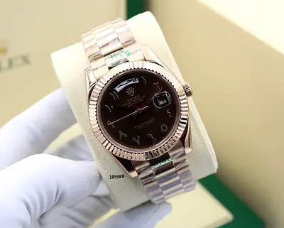 Rolex President Day-Date Style Rose Gold Tone Mens Master Quality Copy Watch with Brown Dial