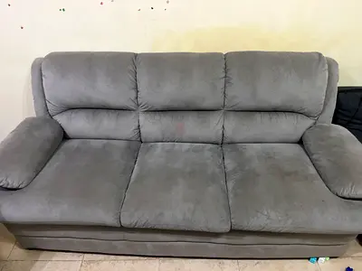 Grey 3-Seater Sofa - Comfortable Fabric Couch in Good Condition