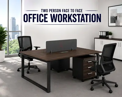 Modern Walnut Grey Office Workstation – Face to Face Office Workstation Desk
