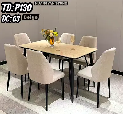 Beige 6-Seater Dining Table with Upholstered Chairs - Modern Set