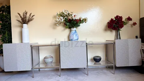 Modern modular metal and textured cabinet / console set (3-piece)