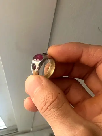 Sterling silver ring with two red stones (ruby-like) - size fits approx finger