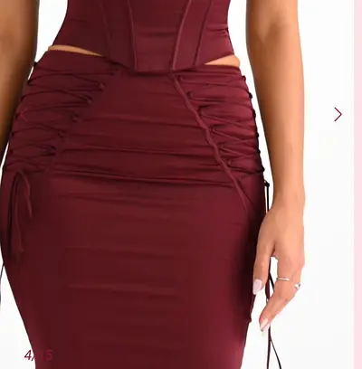 Sidonie wine satin lace up midi skirt