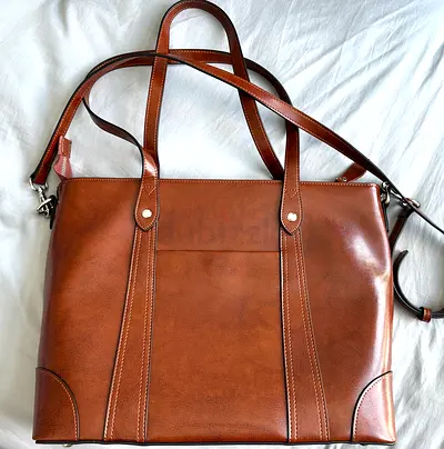 New Brown leather shoulder tote bag with detachable strap