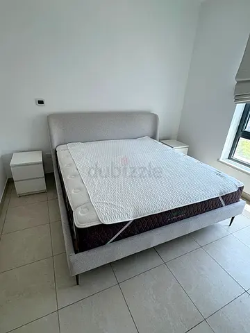 King size upholstered bed frame with mattress