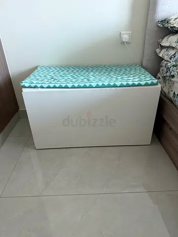White storage bench with cushioned seat from IKEA-good condition