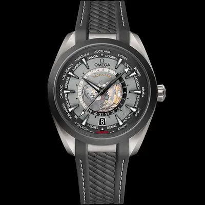Omega Seamaster Aqua Terra Worldtimer Mens Watch - Grey Dial, Rubber Strap
