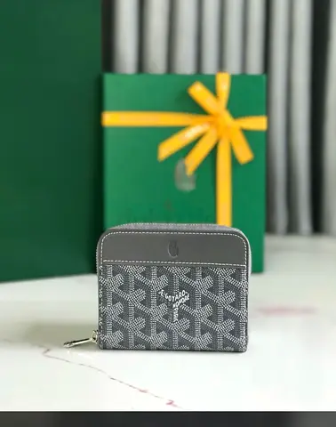Goyard-style Small Zip Wallet in Grey (Compact Card Coin Holder)