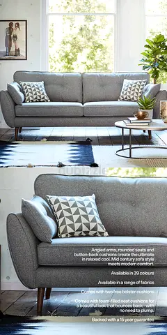 French Connection UK Modern 2 and 3 Seater Grey Fabric Sofa — Comfortable, Good Condition
