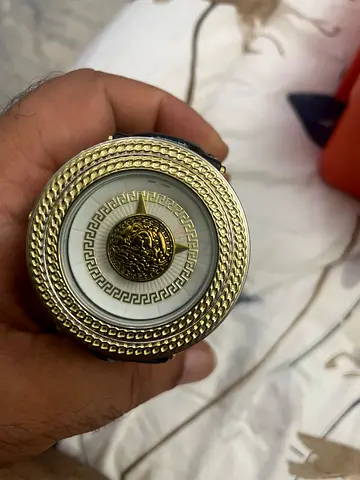Versace Medusa Icon Gold Mens Watch - Black Leather Strap