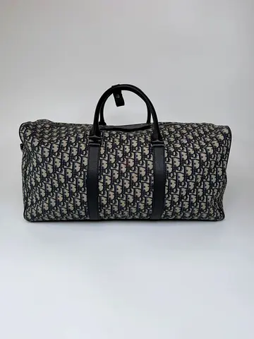 AUTHENTIC CHRISTIAN DIOR OBLIQUE CANVAS TRAVEL BAG WITH SILVER HARDWARE