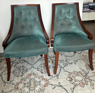 Solid wood accent chair with teal upholstery - good condition