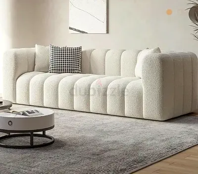 Modern Curved Ivory Bouclé 3-Seater Sofa
