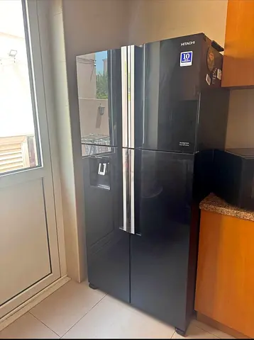 Hitachi 4-Door Black Refrigerator - Good Condition, 10-Year Warranty