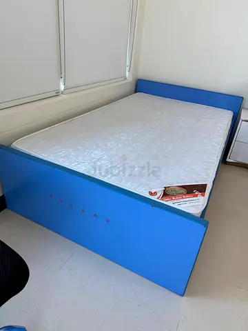 Blue Single/Small Double Bed Frame with Mattress - Good Condition