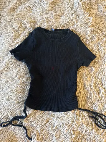 Womens Black Ribbed Short Sleeve Crop Top