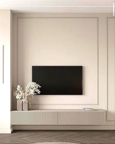 Wall Mounted Flat Panel TV with Minimalist Entertainment Unit