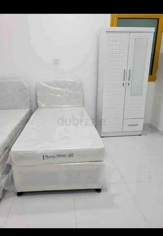 Single Bed with Mattress and Small Wardrobe - White,