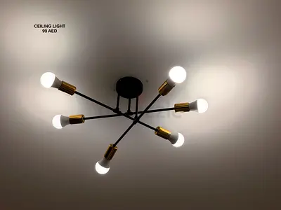 Modern 6-Arm Ceiling Light - Black Brass Finish