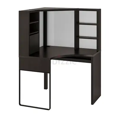 Corner Study Desk with Shelves and Mirror - Dark Brown from IKEA