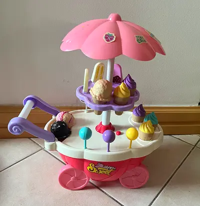 Kids Play Ice Cream Cart Toy with Umbrella and Pretend Treats