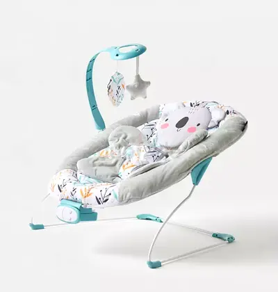 Baby bouncer/rocker seat with toy bar - gentle teal/grey