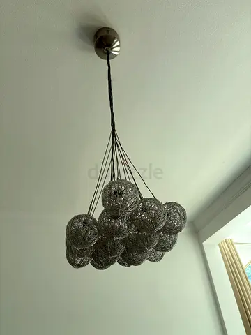 Modern multi-bulb wire ball ceiling light fixture - silver finish