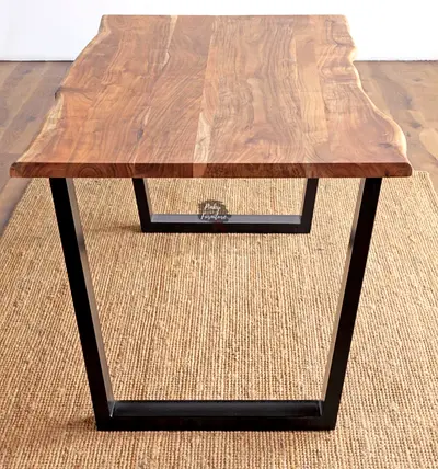 Solid Live-Edge Acacia Wood Dining table, Bench and chairs with Black Metal Legs
