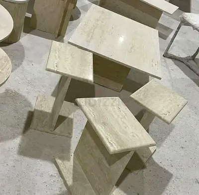 Custom Made Marble / travertine Look Side Table for Modern Interiors