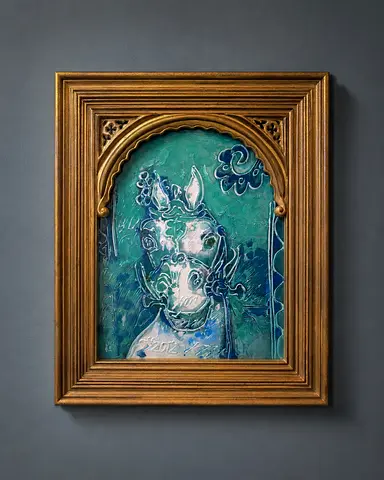 Original Signed Artwork by Jiang Yuan / Kōgen “Bronze Horse” with Gold Frame