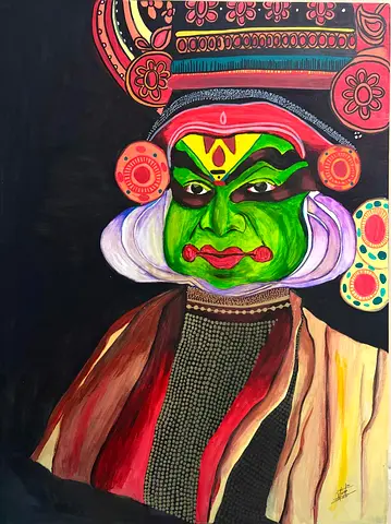 Hand-painted Kathakali Portrait on Canvas - Traditional Indian Art