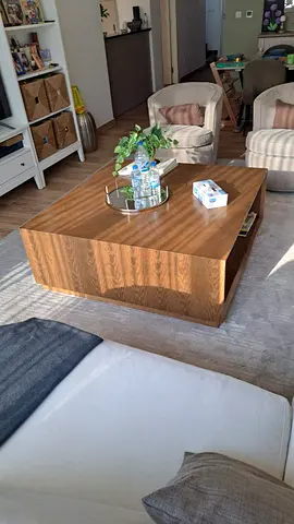 Large Solid Wood Square Coffee Table - Medium Brown Finish, Good Condition