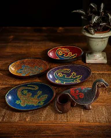 Handcrafted Beaded Decorative Bowls and Animal Figurines - Set of 5 - 17.5 CM X 11 CM